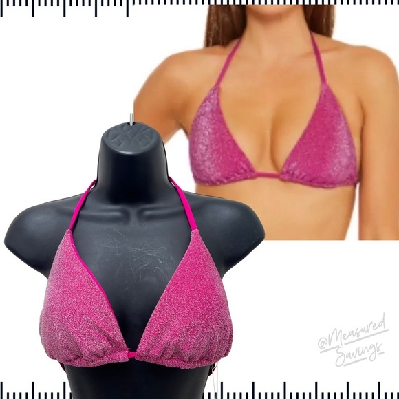 Trina Turk [NWT - 10] Pink Glitter Cosmos Triangle Bikini Top - Picture 1 of 8